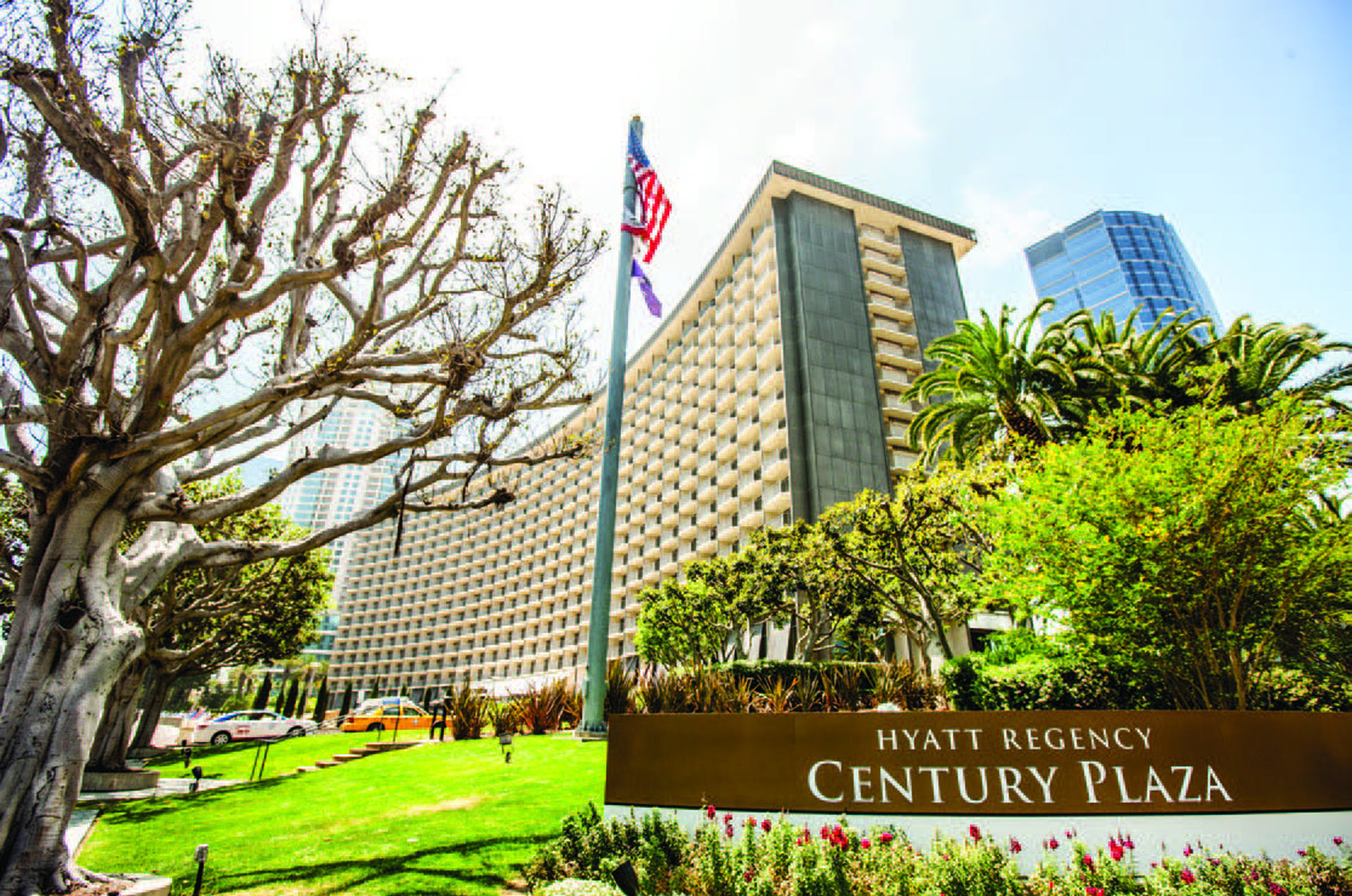 Front view of the Century Plaza Hotel after renovations