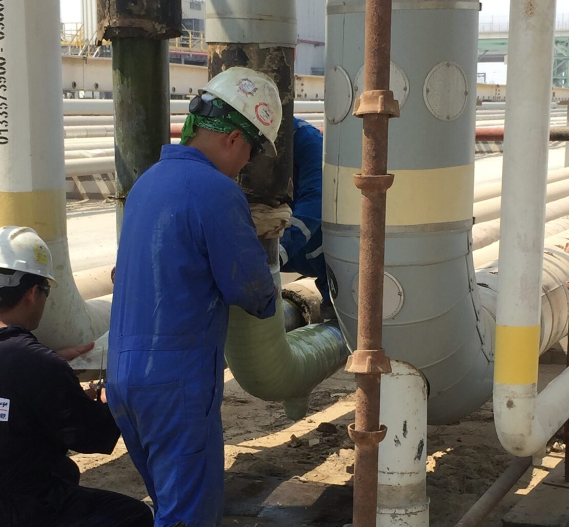 A team of technicians carried out the installation, applying in 45.6 meters (149.6 feet) of composite reinforcement.