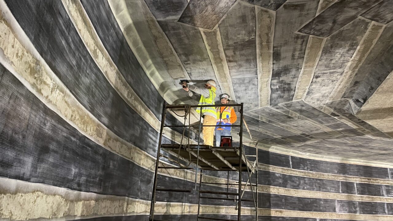 FRP bond test in action WATER RESERVOIR THAT SERVES 3,000 HOMES REHABILITATED WITH FYFE’S TYFO SYSTEM